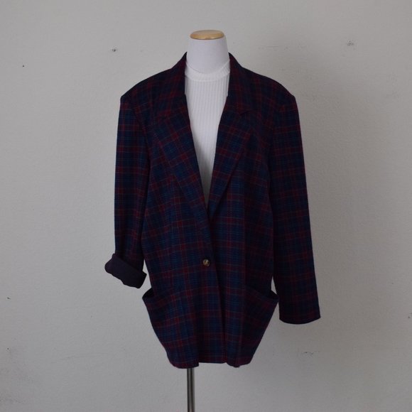 Vintage 80s‎ Purple Plaid/Polyester Women Blazer by Cricket Lane - Picture 3 of 9